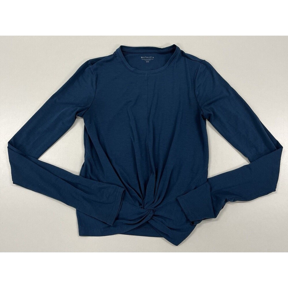 Women's Athleta Teal Essence Twist Long Sleeve Crop Top, XXS